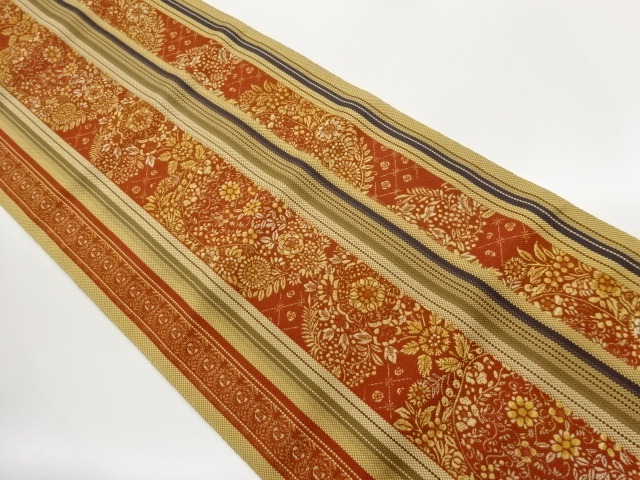 JAPANESE NAGOYA OBI / CHIKUZEN HAKATA / WOVEN FLORAL PLANTS